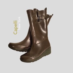 Capelli New York- Wedge Platform Rubber Rainboots- adjustable calf